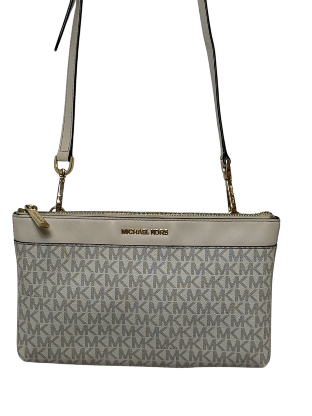 Michael Kors Crossbody Bag MK Logo Vanilla Cream Zip Top Shoulder Purse